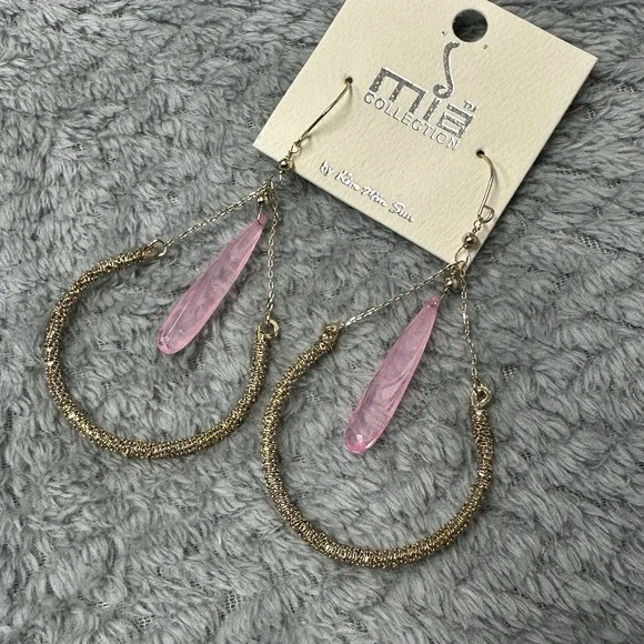 Mia Collection Gold Pink Fringe Dangle Earrings Fashion Jewelry New With Tags - Picture 1 of 8